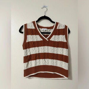 Vintage y2k Rust and white striped knit fall sweater vest. Labeled size medium